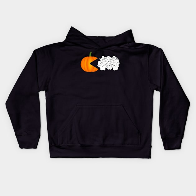 Funny Pumpkin Eating Ghosts Halloween Kids Hoodie by SpacemanTees